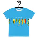 "Here Fishy Fishy" Funtime Lure crew neck t-shirt - style #1 — hot blue