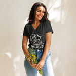 “...have you tried fishing?” Women’s relaxed v-neck t-shirt