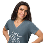 “...have you tried fishing?” Women’s relaxed v-neck t-shirt